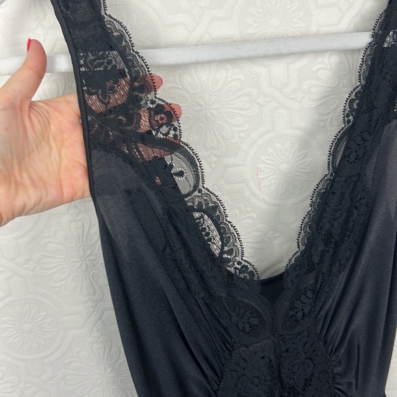 Vintage Olga Romantic Goth Lingerie Swing Dress Silky Lace Black Gothcore Slip - Picture 11 of 14